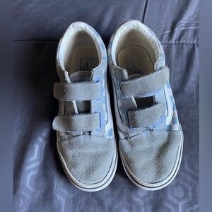 Kids Blue and White Velcro  Vans Sneakers